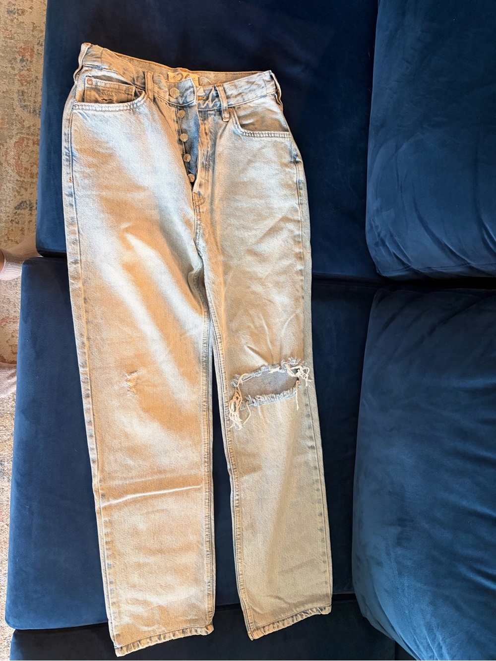 Free People Light Wash Boyfriend Jeans with Knee Distress